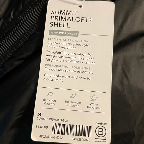 ATHLETA Summit PrimaLoft Shell Parka Black NWT - Picture 8 of 8